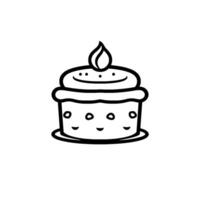 Whimsical Black White Cupcake Illustration with a Single Flame, Smiling Face, Decorative Dots, Set on a Plate. vector
