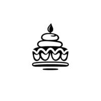 Minimalist Black and White Illustration of a Layered Birthday Cake with Lit Candle on a White Background. vector
