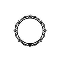 Ornate Black and White Circular Frame with Elegant Floral and Geometric Detailing, Isolated on White. vector