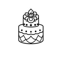 Twotiered minimalist cake adorned with a floral top, featuring scalloped edges, black dots, and a simple line art on a white backdrop. vector