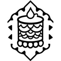 Intricate geometric black and white featuring a tiered cylindrical form with drop, enclosed within an ornamental frame. vector