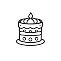 Cleanly Outlined, Layered Birthday Cake with a Single Flame on Top, Centered on a White Background. vector