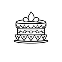Elegant Black and White Line Art Detailed Cake with Decorative Layers, Topped with a Teardrop and Orbs, Set on a Decorated Base. vector