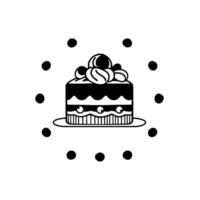 Whimsical Black and White Cake Illustration with Coffee Bean Topping and Polka Dot Border, Minimalist . vector