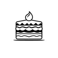 Monochromatic illustration of a layered cake with a single stylized candle flame on top, set against a white background. vector