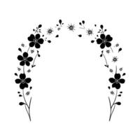 Elegant Floral Archway A symmetrical, minimalist illustration of black flowers and delicate accents in a stylized arch on a pristine white backdrop. vector