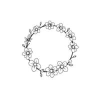 Delicate Botanical Line Art A Circular Wreath of Simplistic White Flowers and Budding Sprigs on a Clean White Background. vector