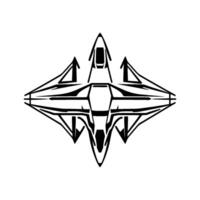 Futuristic Symmetric Spaceship in Bold Black and White, Intricate Geometric Lines, and Minimalist Aesthetic. vector