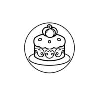 Elegant Black and White Circular Cake Illustration, featuring decorative swirl patterns, and a decorative topper on a plate, perfect for pastry and bakery . vector