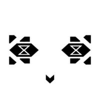 Abstract black geometric featuring symmetrical eyelike forms with hourglass symbols and a downwardpointing triangular nose on a bright white background. vector