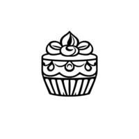 Elegant Monochrome Cupcake with Floral Frosting and Detailed Textured Wrapper on White Background. vector