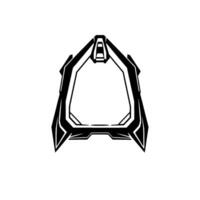 Geometric Black and White Abstract Futuristic, Symmetrical Frame with Open Interior, Isolated on White, Clean Lines. vector