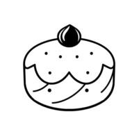 Simple, round dessert illustration with scalloped edges and a dark topping, featuring a minimalist black and white . vector