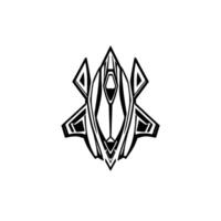 Symmetric Black and White Geometric Resembling a Futuristic Spaceship Centered on a Plain White Background. vector