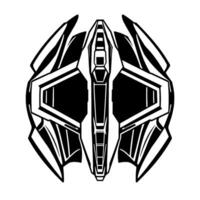 Symmetric Black and White Geometric Illustration of a Futuristic, Abstract Device or Symbol with Angular . vector