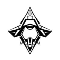 Abstract Black and White Geometric Resembling a Futuristic, Symmetrical Starfighter or a Conceptual Technological Emblem. vector