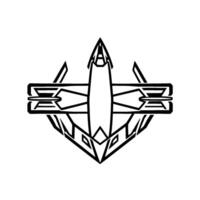 Futuristic Black and White Emblem Featuring Geometric Shapes, Architectural Forms, and Modern Aesthetic on a White Background. vector