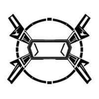 Geometric Black and White Abstract Featuring an Octagonal Frame Surrounded by a Circular Element with Radiating Angular Elements. vector