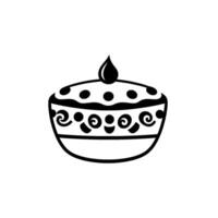 Minimalist Black and White Line Art A Decorated Bowl with a Swirl Pattern, Dots and Topped by a stylized drop. vector