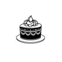 illustration of a small, decorated cake with a cream swirl and florallike frosting arrangement on a plate, set against a white backdrop. vector