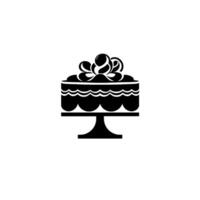 Elegant black and white of a layered cake, adorned with stylized decorative frosting on a pedestal, evoking celebration. vector