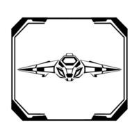 Futuristic Spaceship Within a Geometric Frame, Showcasing Detailed and Minimalist Aesthetic in Black and White. vector
