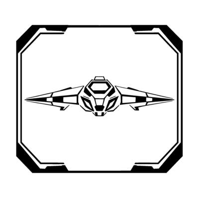 Futuristic Spaceship Within a Geometric Frame, Showcasing Detailed and Minimalist Aesthetic in Black and White.