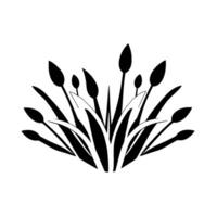 Elegant black and white minimalist featuring stylized reeds and foliage, creating a symmetrical and visually appealing arrangement against a white background. vector