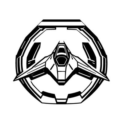 Futuristic Spaceship in a Geometric Hexagon Frame Monochromatic, Detailed Silhouette Art
