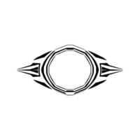 Abstract geometric symmetrical with a central circular void, framed by sharp, angular black shapes on a white background. vector