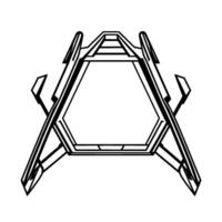 Symmetric Geometric Construction Angular Black Lines Forming a Hexagon with Abstract Supporting Structures on White. vector