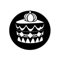 Elegant, Black and White Silhouette of a Decorated Cake with a Crown, Centered in a Circle, Expressing Celebration. vector