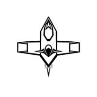 Futuristic Geometric Spaceship , Black Outline on White, Symbolic , Abstract Aerodynamic Form, Angular Details. vector