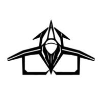Black and white of a futuristic stylized spaceship with sharp angles, geometric shapes, and minimalist . vector