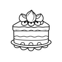 A Slice of Layered Cake with Fruit Topping and Decorative Base in a Simple, Style Black and White Illustration. vector