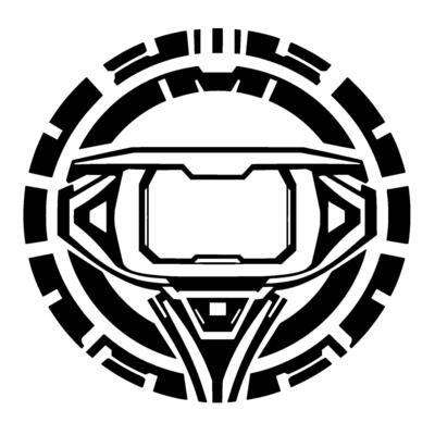 Futuristic Spartan Helmet Emblem, Bold Black and White Illustration within a Circular, Geometric Border, Clean, Minimalist .