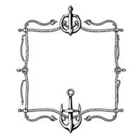 Ornate Nautical Frame A Detailed Black and White Drawing Featuring Anchors, Rope, and Decorative Knotwork Bordering Empty Space. vector