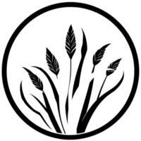 Minimalist Black and White Illustration of a Floral Arrangement Featuring Silhouetted Wheat, Set within a Circular Frame. vector