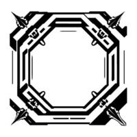 Geometric, Black and White Cybernetic Frame with Arrows, Futuristic Digital vector