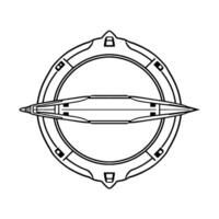 Geometric Illustration of a futuristic spaceship emblem with stylized , contained within a circular structure with squared accents. vector