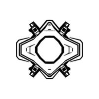 Geometric Black and White Abstract with Octagonal Core and Futuristic, Mechanical, Architectural Elements. vector