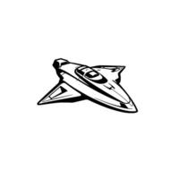 Bold Black and White Illustration of a Futuristic Spacecraft Against a Blank White Background, Featuring Sharp Lines and Modern . vector