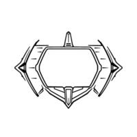 Futuristic, symmetrical, minimalist blackandwhite featuring an angular shield shape with central space for text. vector