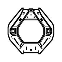 Black and White Hexagonal Futuristic Frame with Geometric Details and Open Center, Minimalist , Isolated on White. vector
