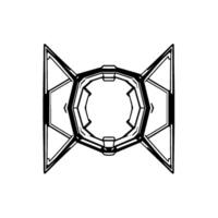Symmetrical Futuristic Geometric Black and White Line Art An Interstellar Spacecraft or Device on a White Background. vector