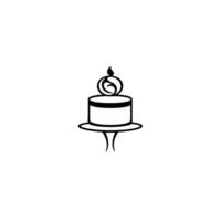 Minimalist Cake Illustration with Elegant, Curvaceous Ornament and a Single Candle on a White Background, Clean Lines. vector
