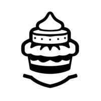 illustration of a tiered cake with whipped cream on top, decorated with simple black lines and dots, set on a white background. vector