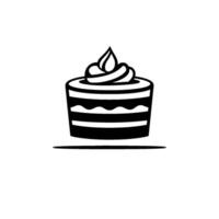 Minimalist Black and White Illustration of a Layered Cake Topped with Swirled Whipped Cream, Isolated on White Background. vector