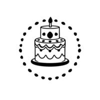 Minimalist TwoTier Birthday Cake with a Lit Candle, Adorned with Decorative Black Dots in a Circular Frame, on a White Background. vector