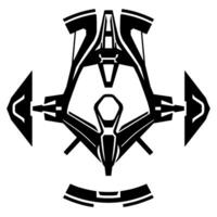 Symmetric Black and White Art of a Futuristic Spacecraft with Angled Wings and Central Cockpit, Isolated on White. vector